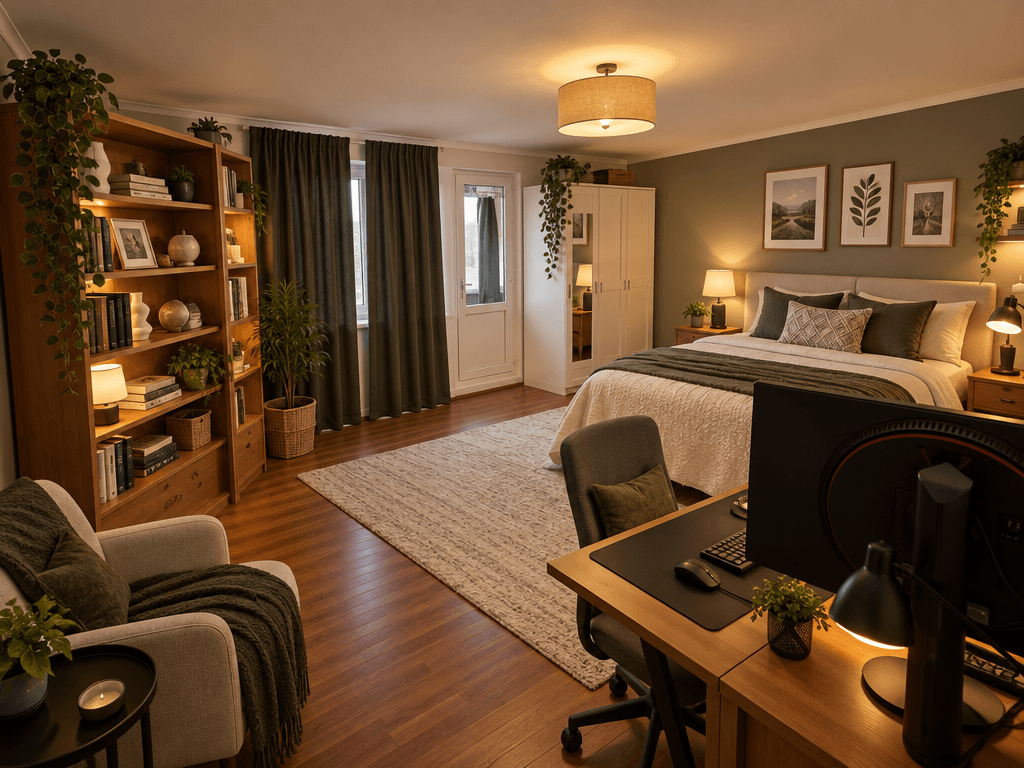 Interior desain di Transitional gaya — Kamar Tidur oleh GenRoom AI