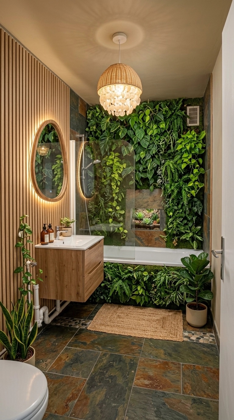 Bathroom interior in Biophilic style — photo by GenRoom AI