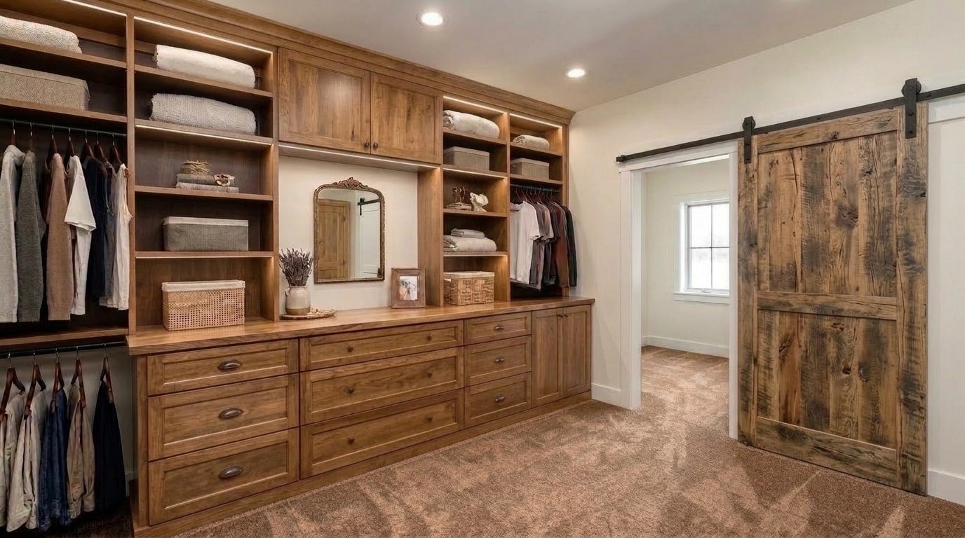 Interior design in Modern Farmhouse style — wardrobe by GenRoom AI