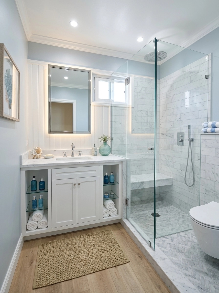 Bathroom interior in Coastal / Hamptons style — photo by GenRoom AI