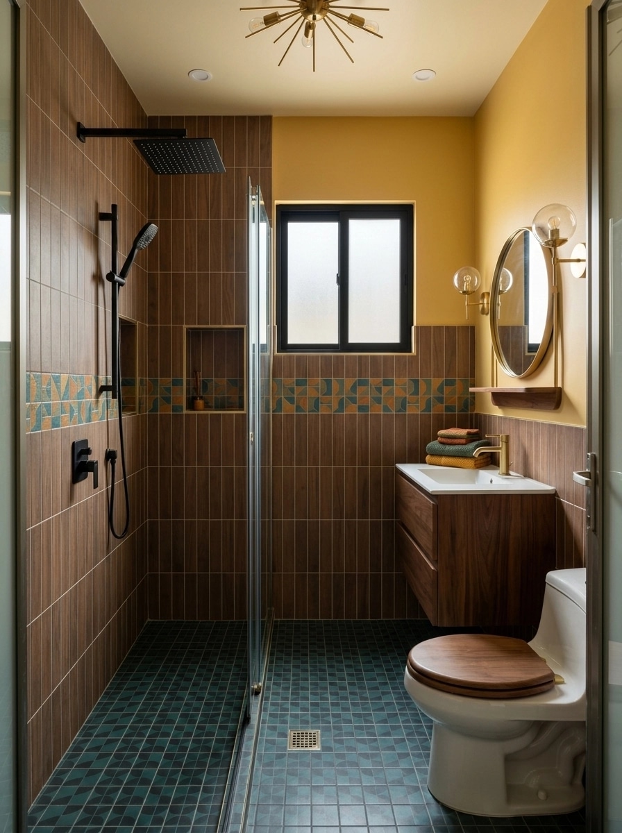 Bathroom interior in Mid-Century Modern style — photo by GenRoom AI