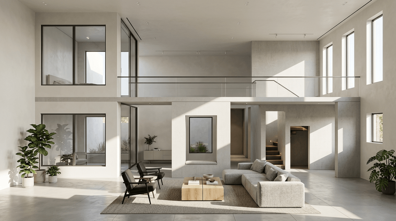 التصميم الداخلي بنمط Minimalism — غرفة المعيشة من GenRoom AI