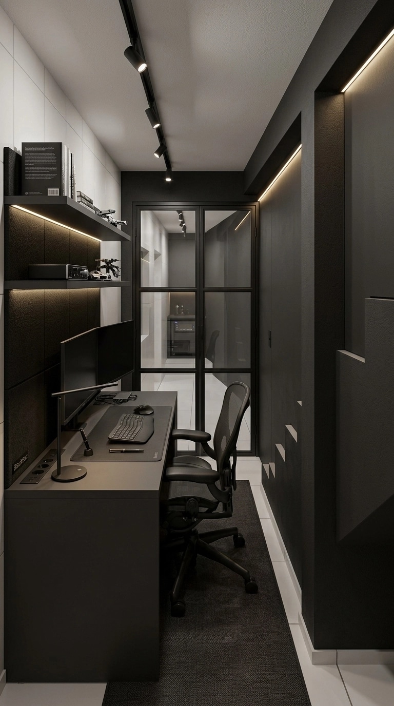 Office interior in Blacktec style — photo by GenRoom AI