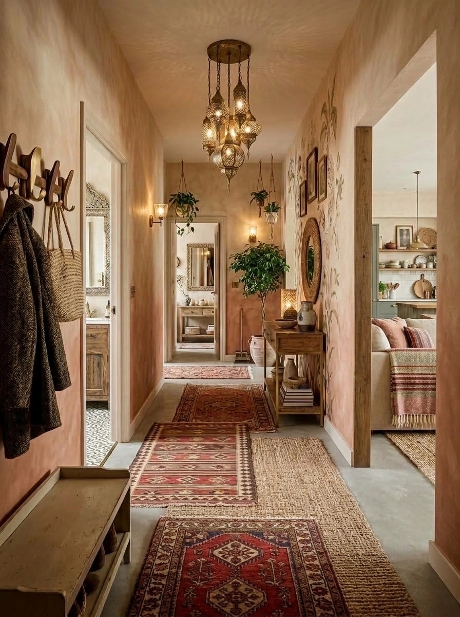 Hallway interior in Bohemian style — photo by GenRoom AI