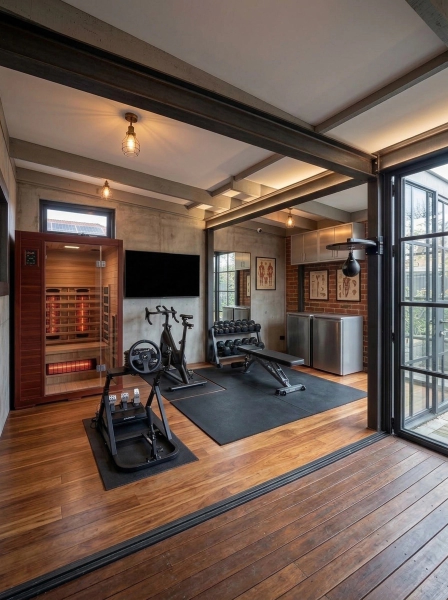 Interior design in Loft / Industrial style — gym by GenRoom AI