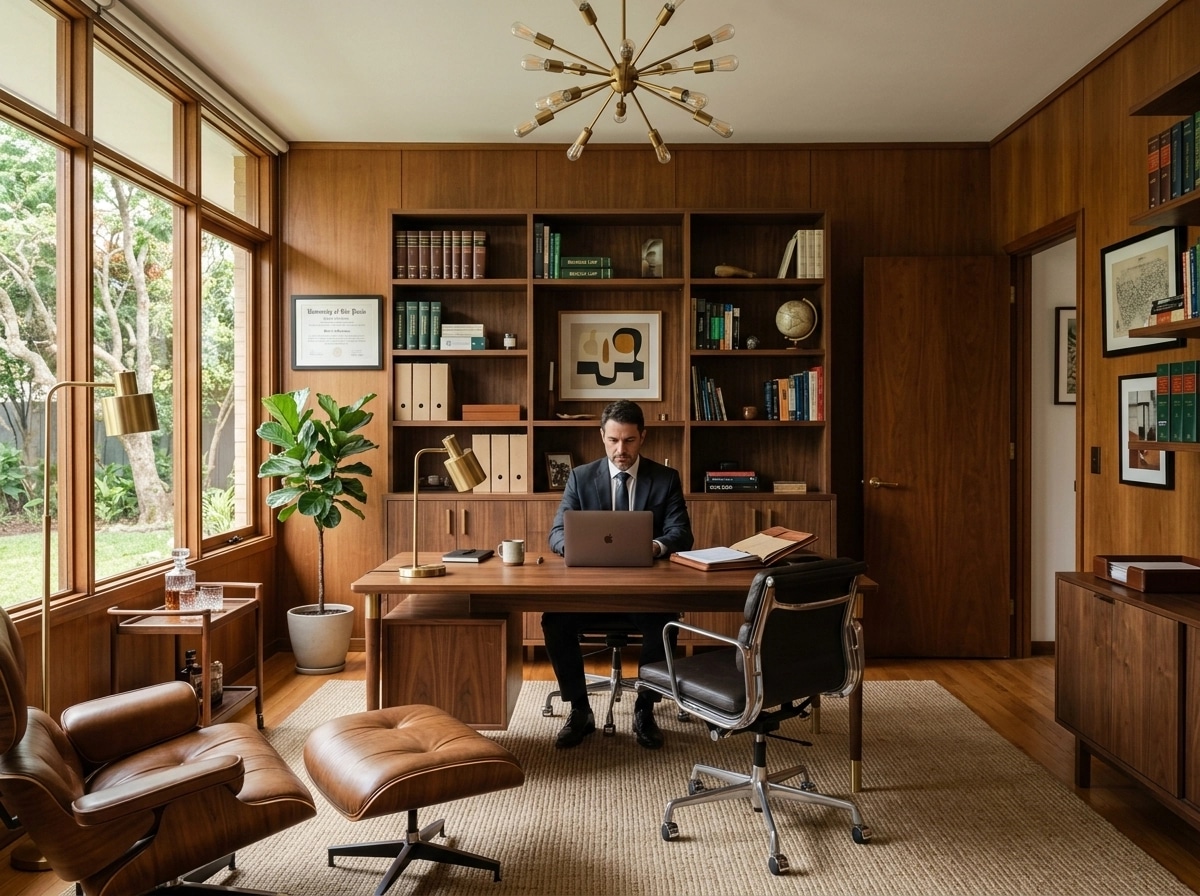 Office interior in Mid-Century Modern style — photo by GenRoom AI