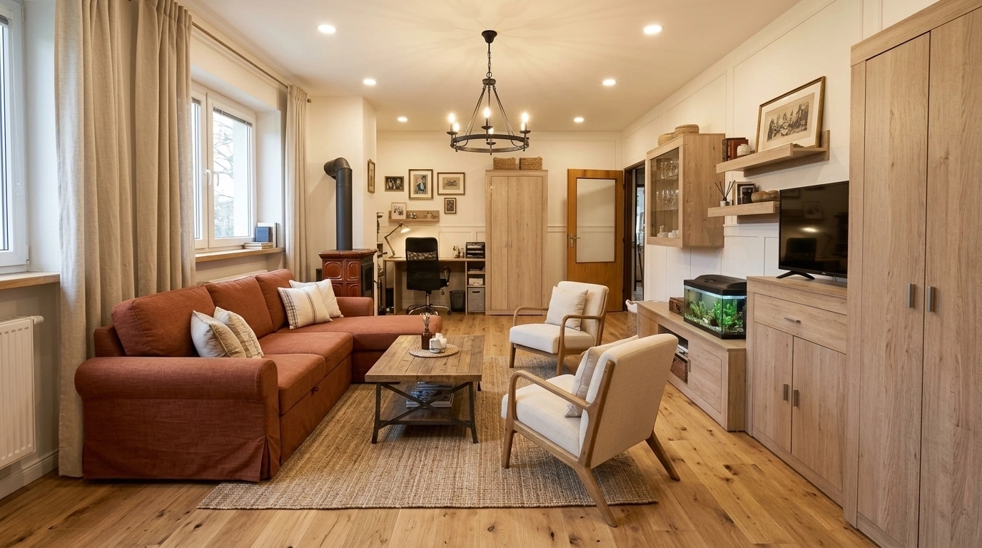 Interiördesign i stilen Modern Farmhouse — Vardagsrum av GenRoom AI