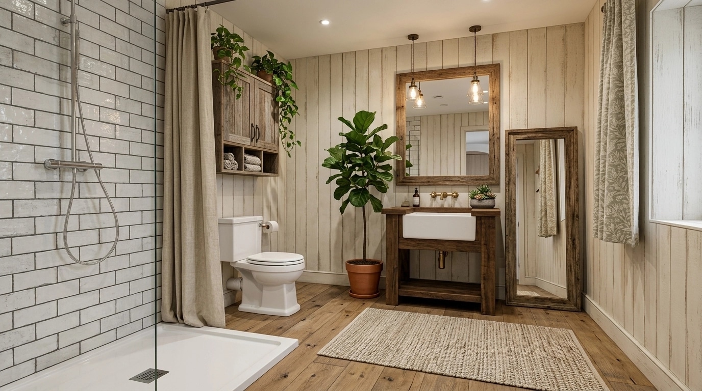 Bathroom interior in Modern Farmhouse style — photo by GenRoom AI