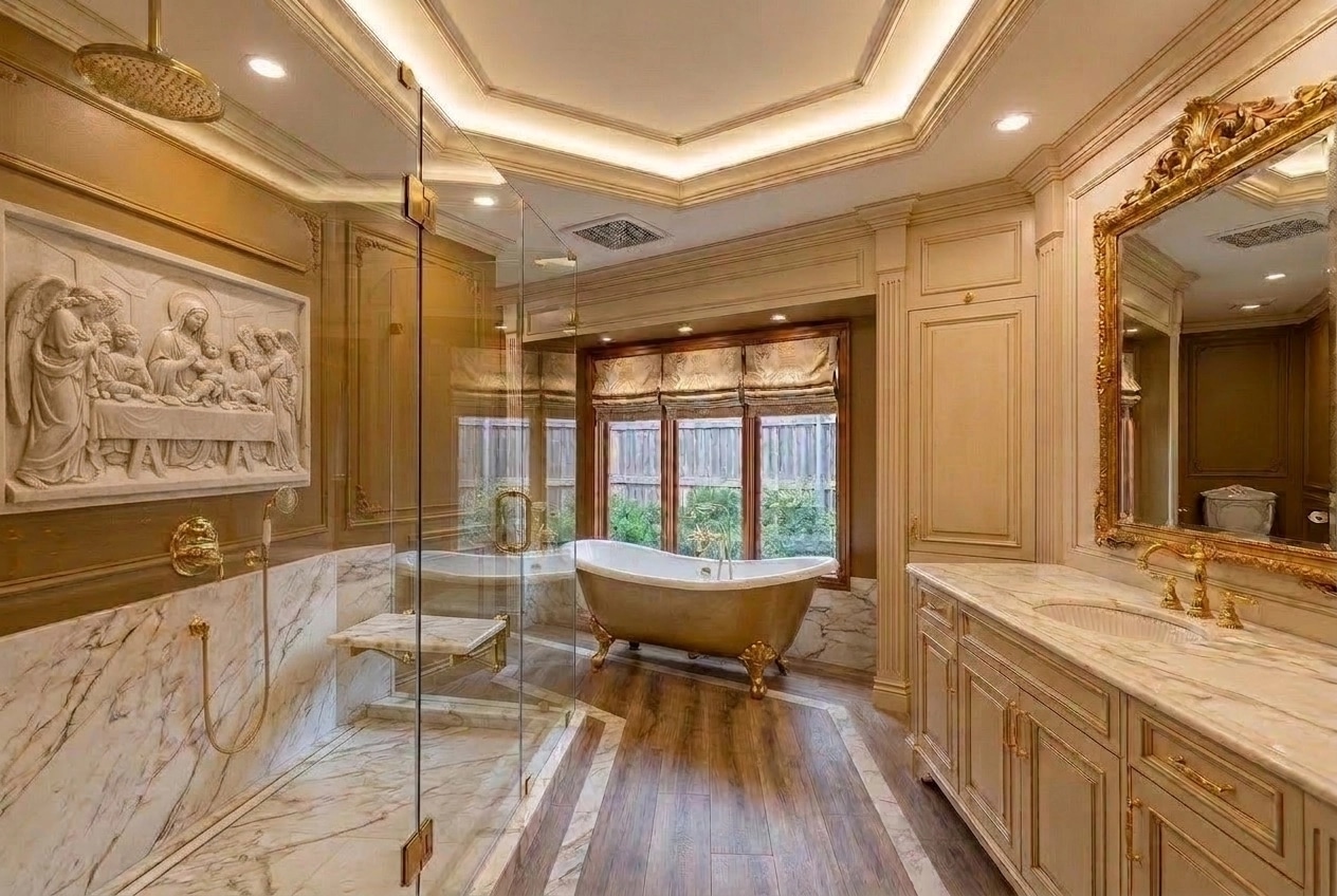 Bathroom interior in Neoclassic style — photo by GenRoom AI