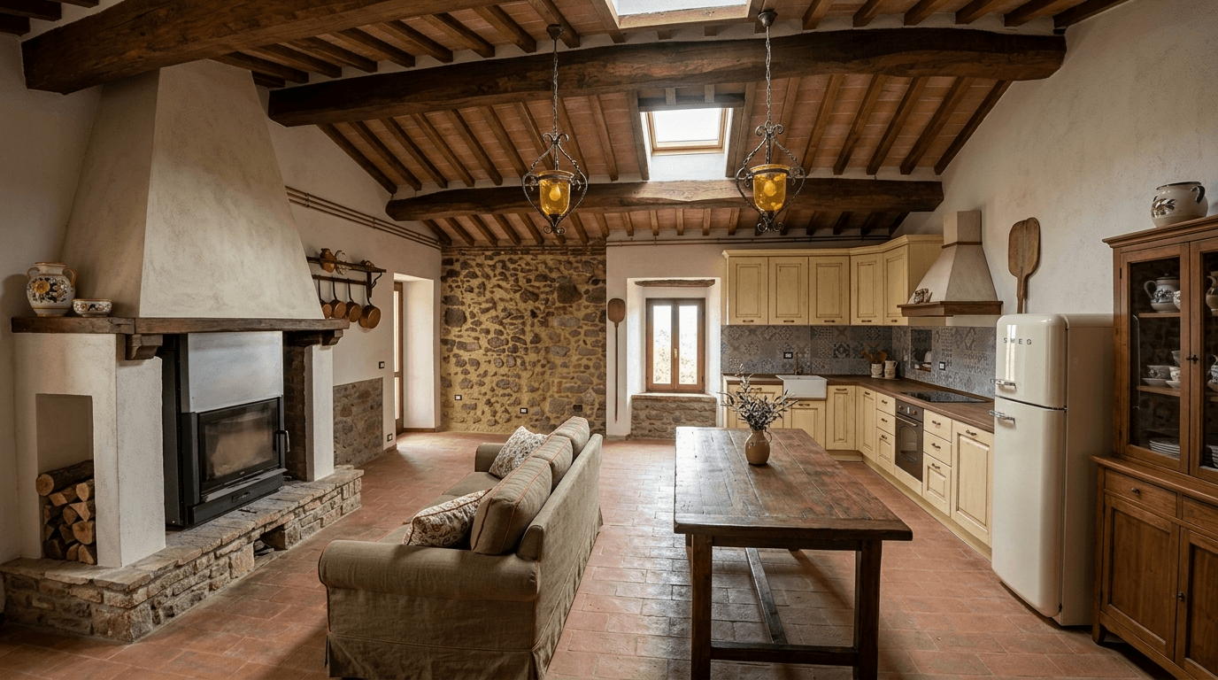 Kitchen interior in Tuscan style — photo by GenRoom AI