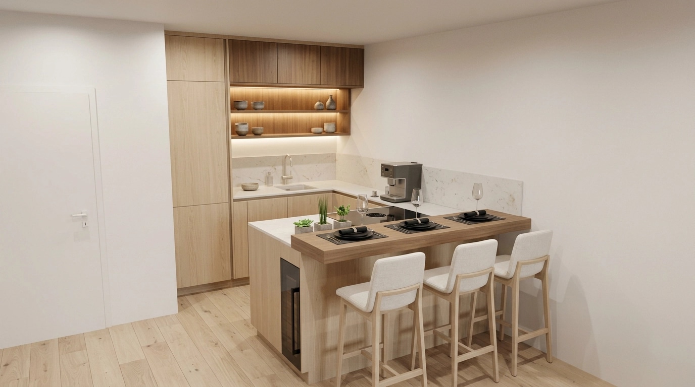 Kitchen interior in Japandi style — photo by GenRoom AI