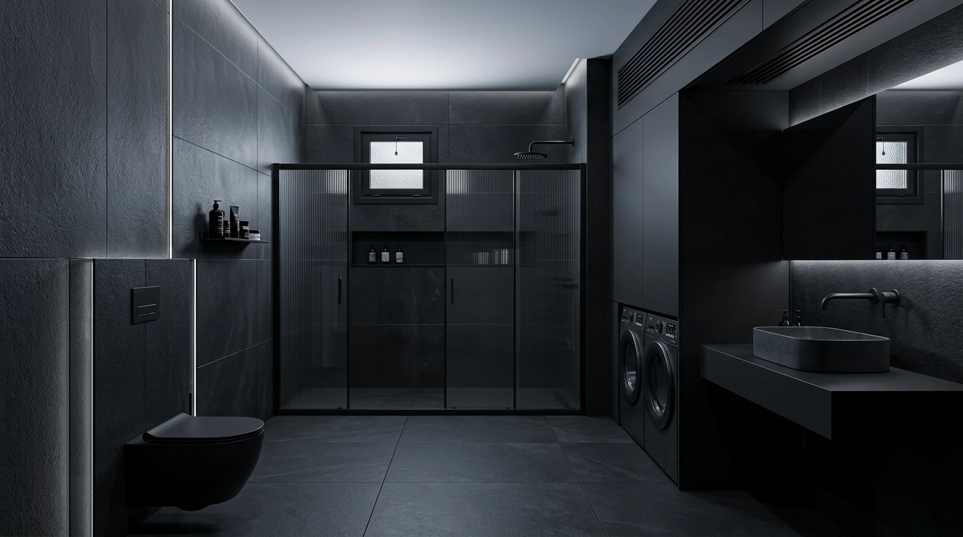 Bathroom interior in Blacktec style — photo by GenRoom AI