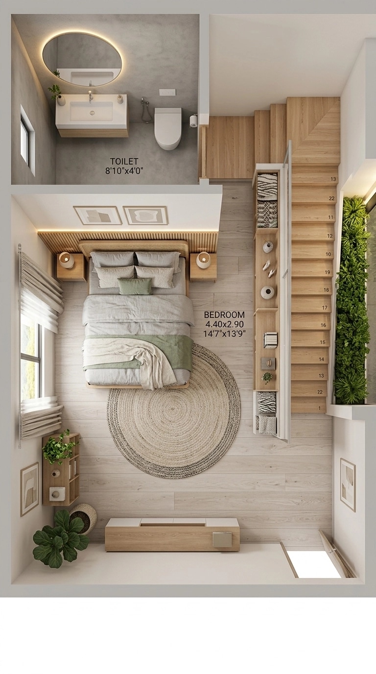 Design de interiores em estilo Scandinavian — Quarto por GenRoom AI