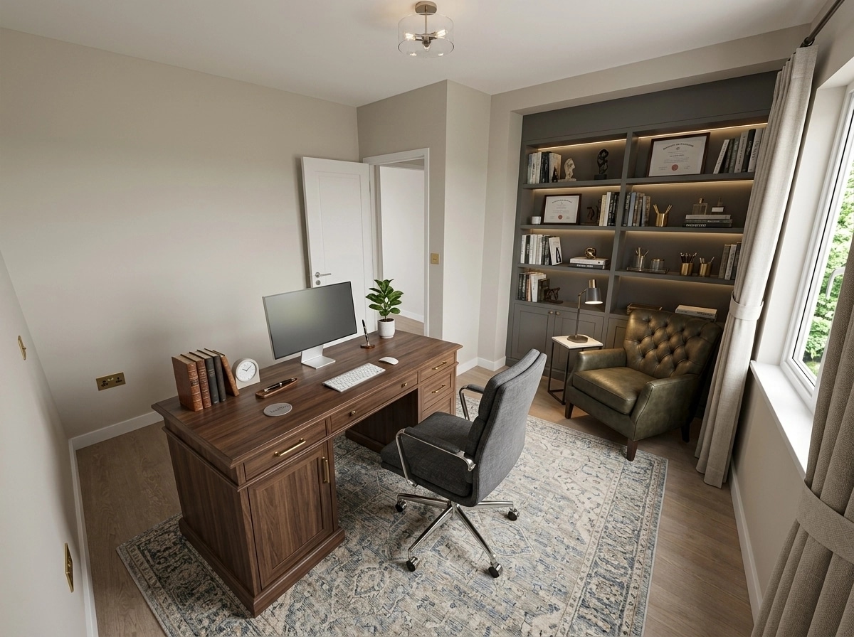 Office interior in Transitional style — photo by GenRoom AI