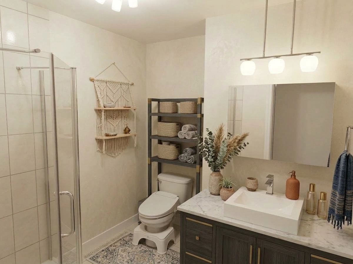 Bathroom interior in Bohemian style — photo by GenRoom AI
