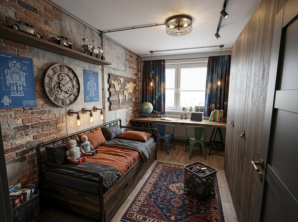 Loft / Industrial Kids Room design — interior photo by GenRoom AI