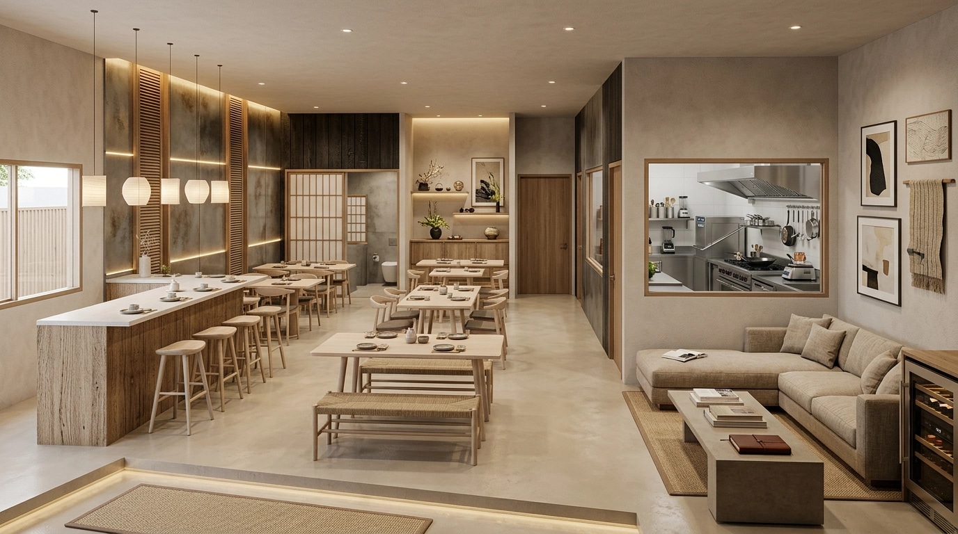 Interior design in Japandi style — restaurant by GenRoom AI