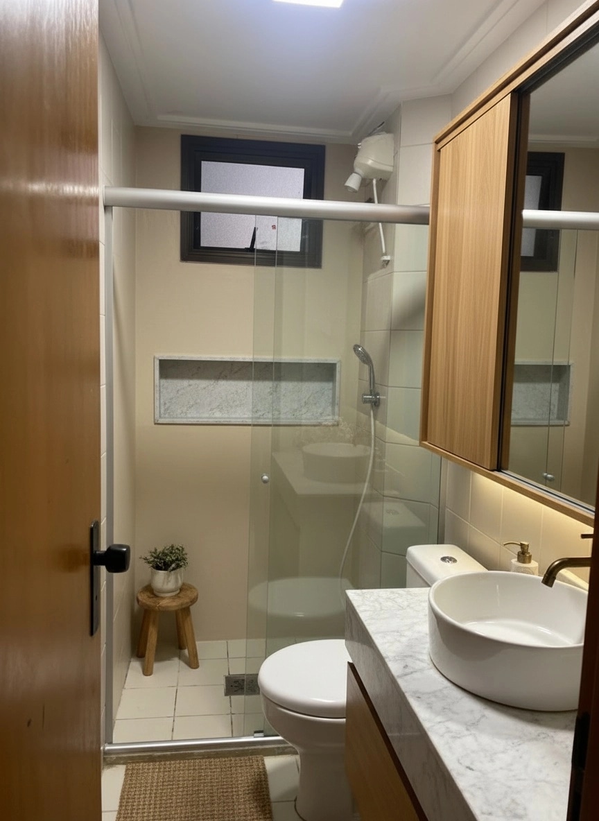 Bathroom interior in Japandi style — photo by GenRoom AI
