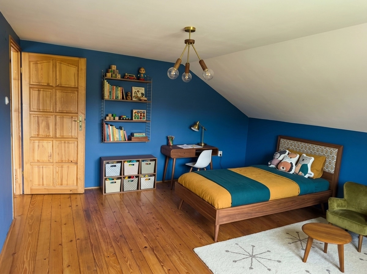 Mid-Century Modern Kids Room design — interior photo by GenRoom AI