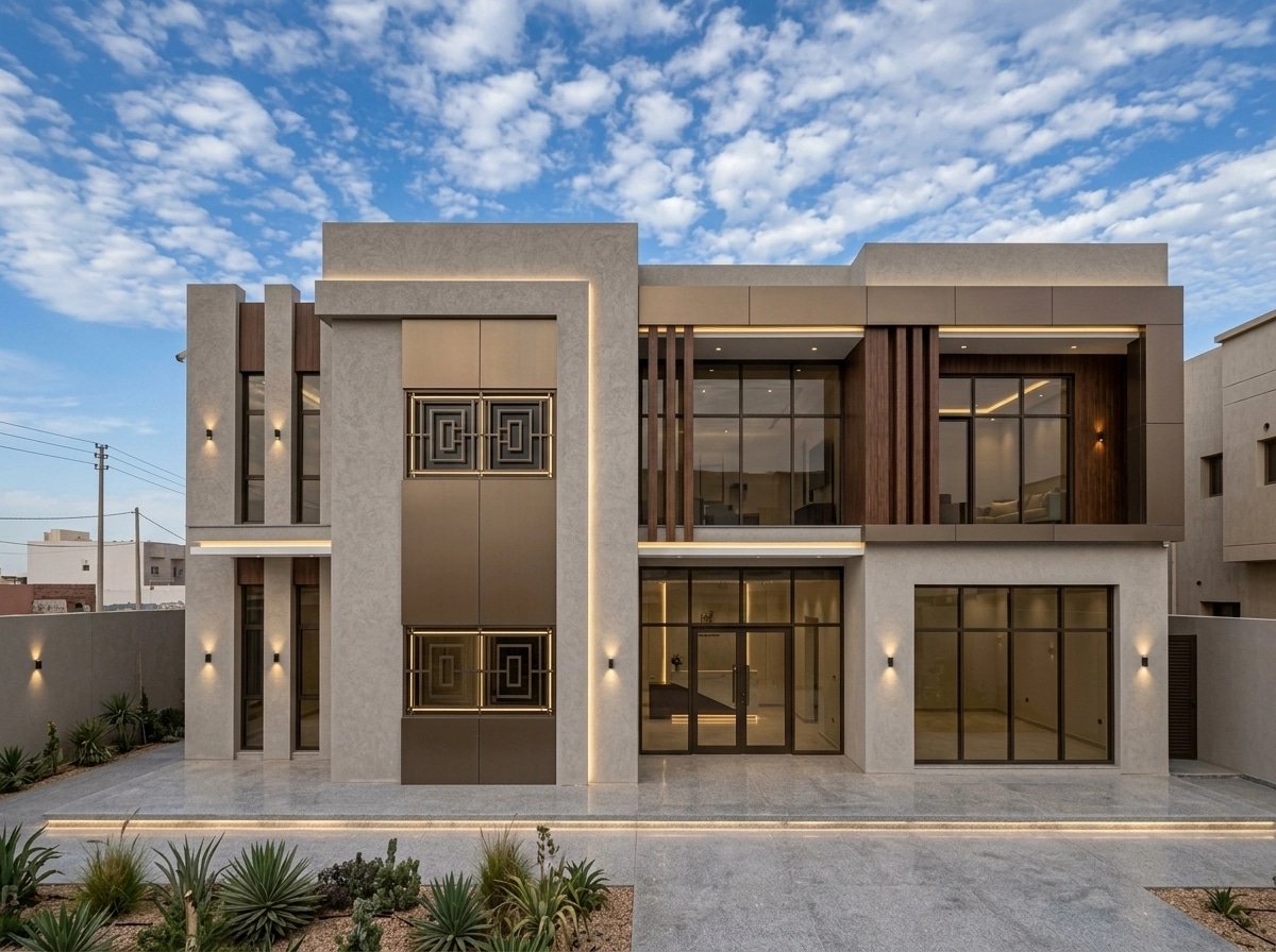 Fasad desain di Contemporary Facade gaya — Fasad oleh GenRoom AI