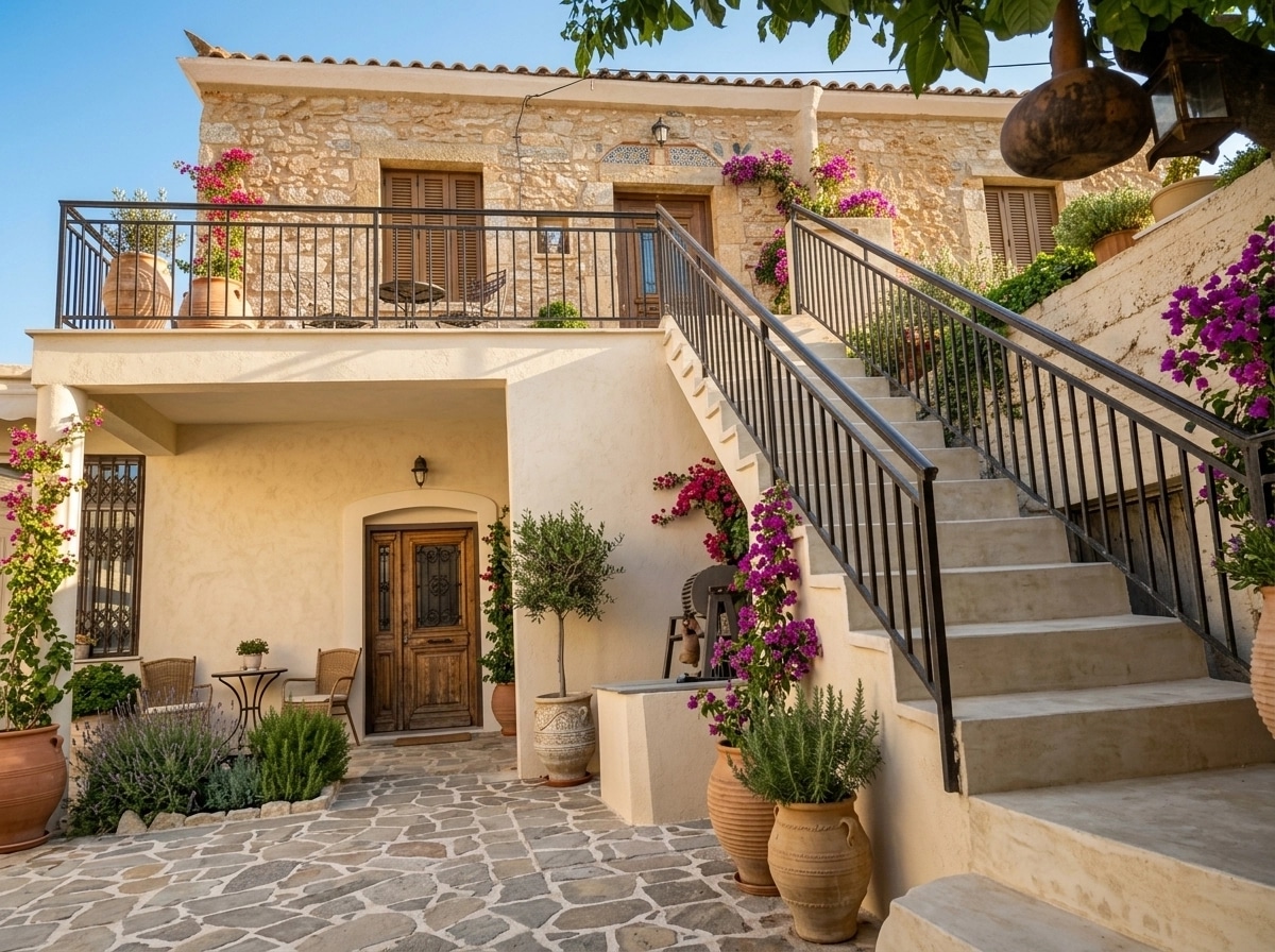 Facade design in Mediterranean Facade style — photo by GenRoom AI
