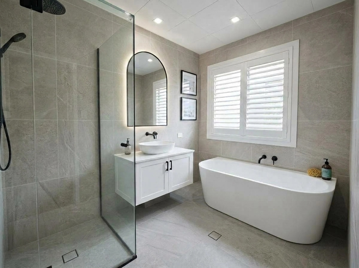 Bathroom interior in Coastal / Hamptons style — photo by GenRoom AI