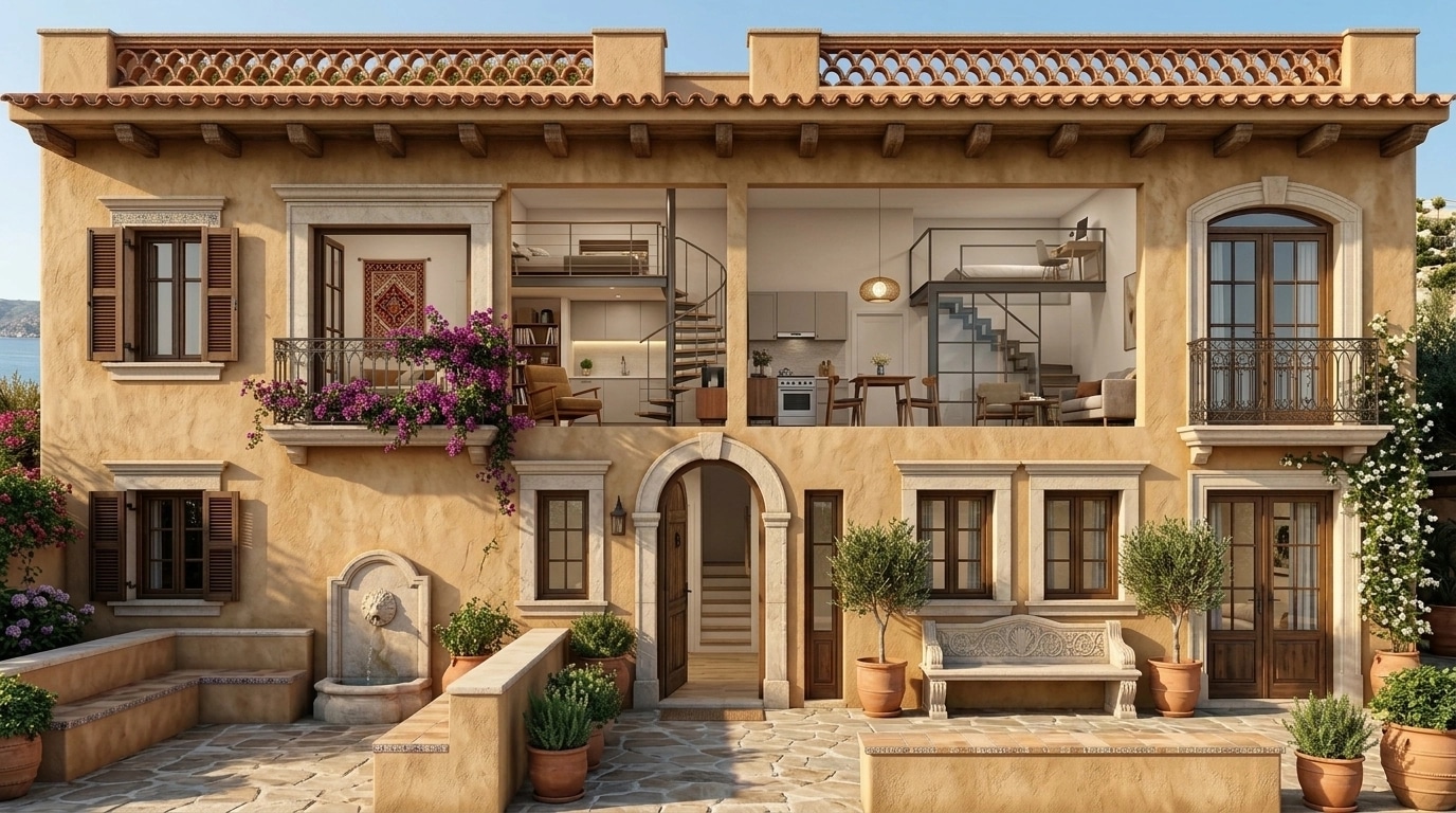 Diseño de fachada en estilo Mediterranean Facade — Fachada por GenRoom AI