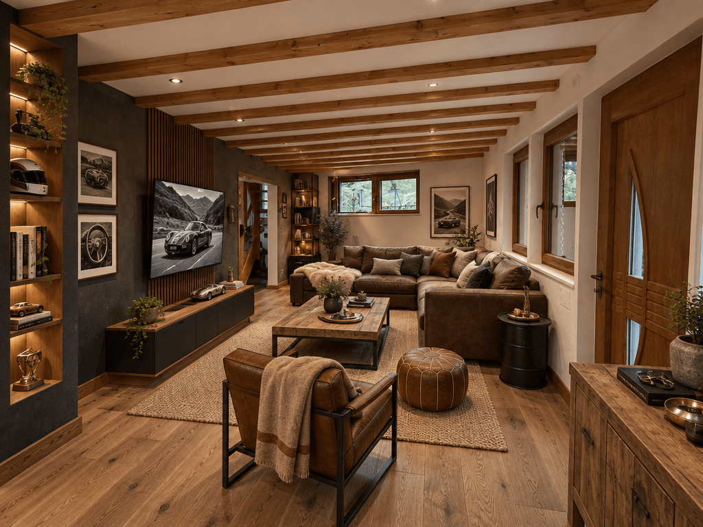 İç mekân tasarımı Rustic stili — Oturma Odası GenRoom AI