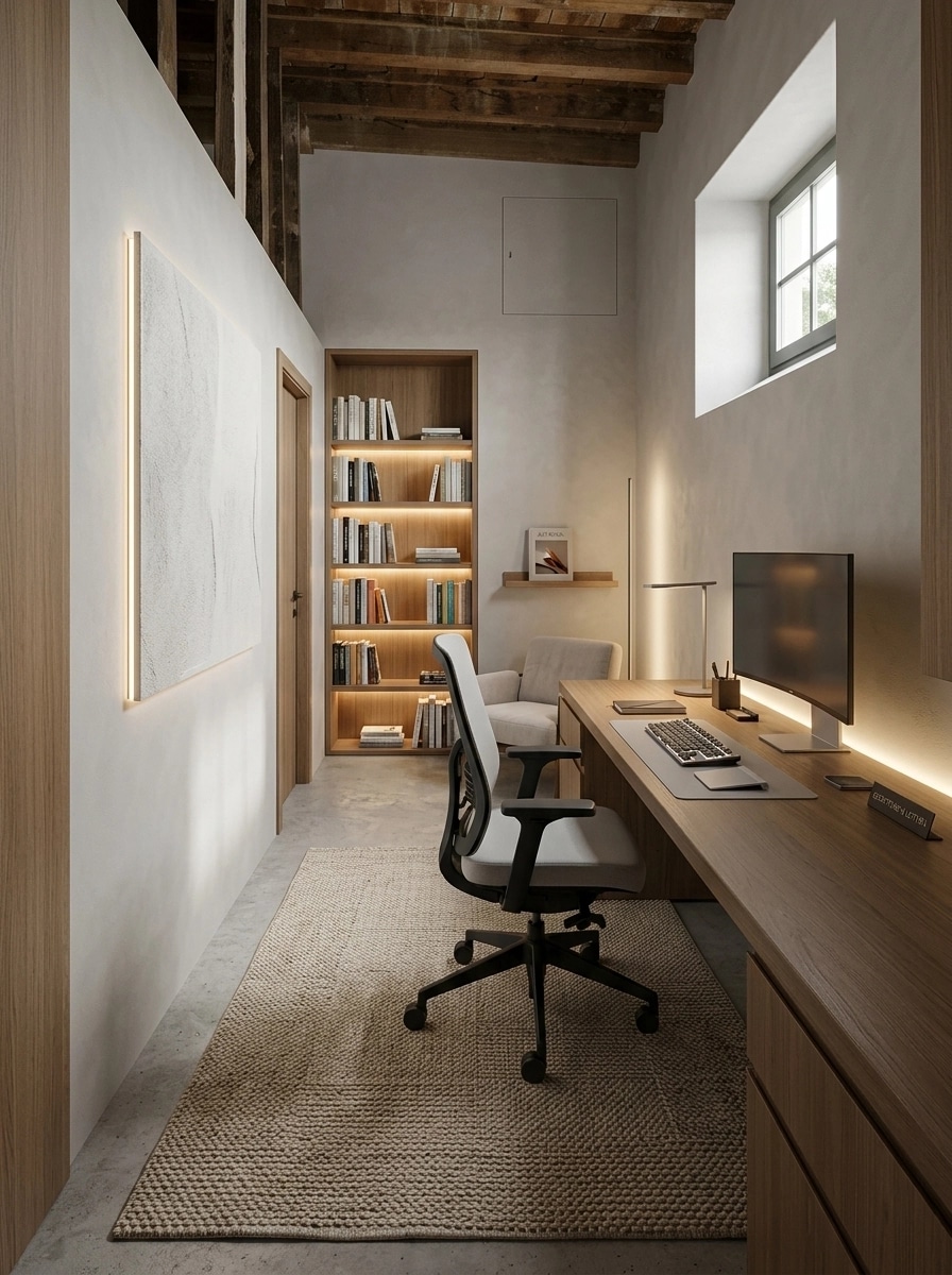 Office interior in Minimalism style — photo by GenRoom AI