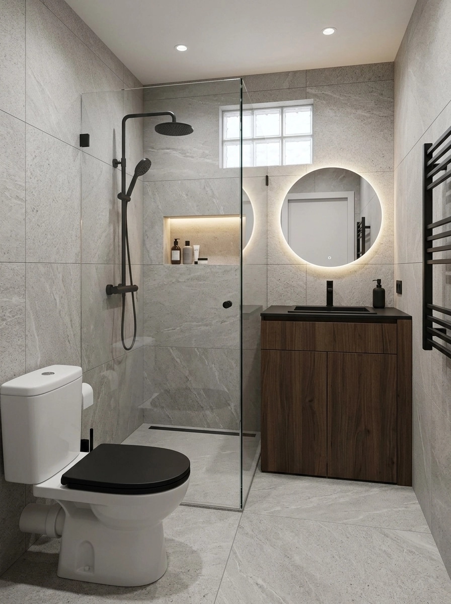 Bathroom interior in Minimalism style — photo by GenRoom AI