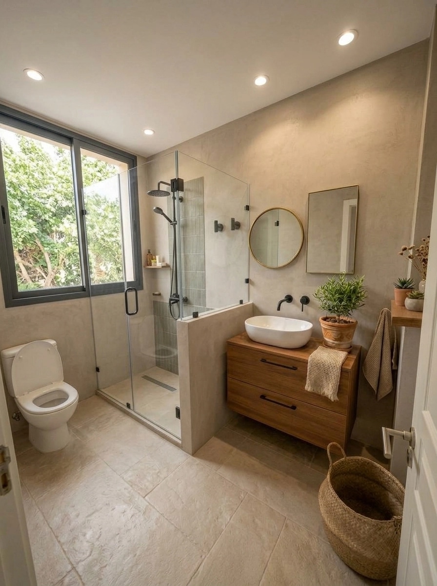 Bathroom interior in Mediterranean style — photo by GenRoom AI