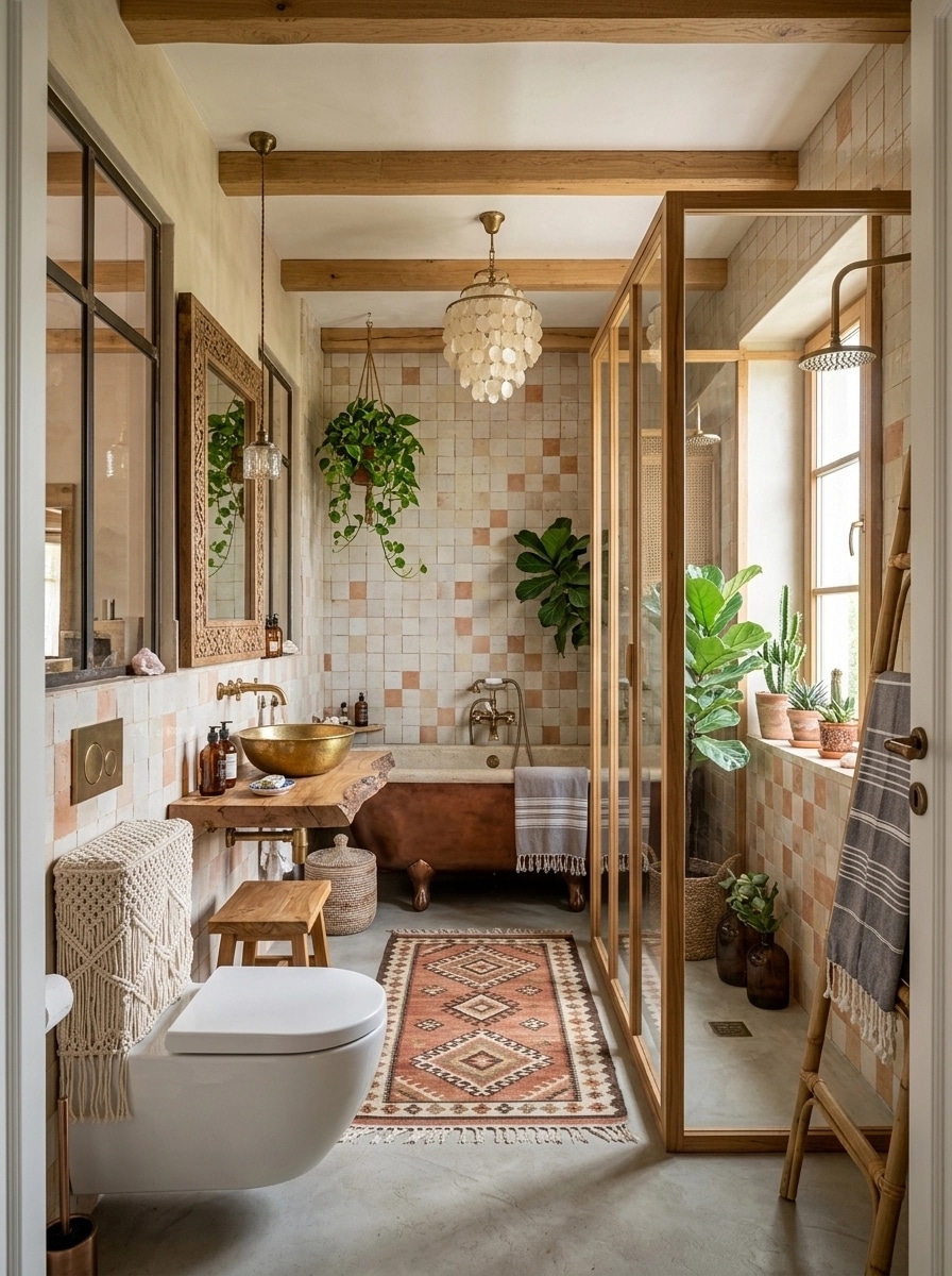 Bathroom interior in Bohemian style — photo by GenRoom AI