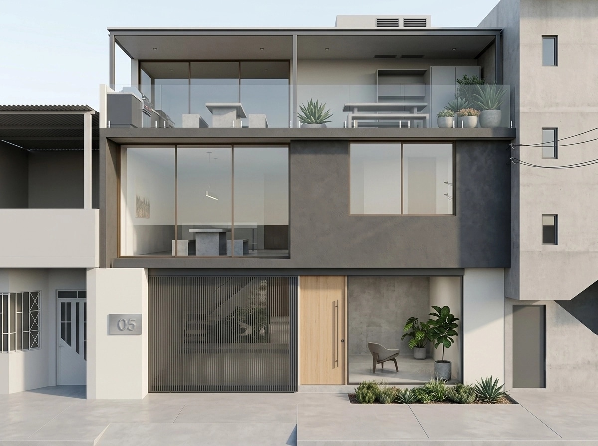 Facade design in Minimalist Facade style — photo by GenRoom AI
