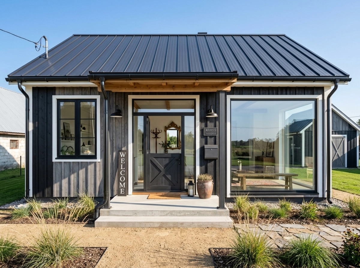 Facade design in Barnhouse Facade style — photo by GenRoom AI