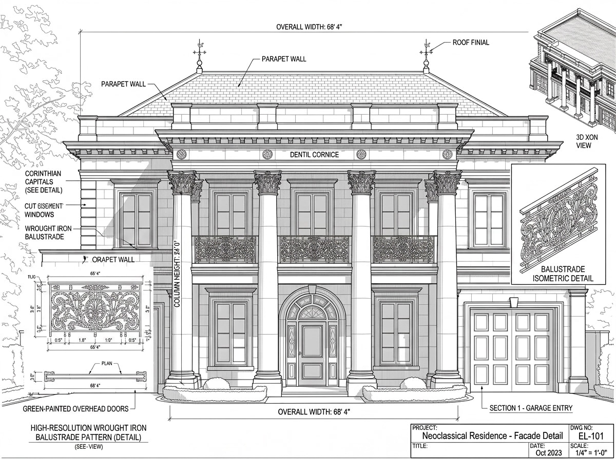 Facade design in Neoclassic Facade style — Facade by GenRoom AI