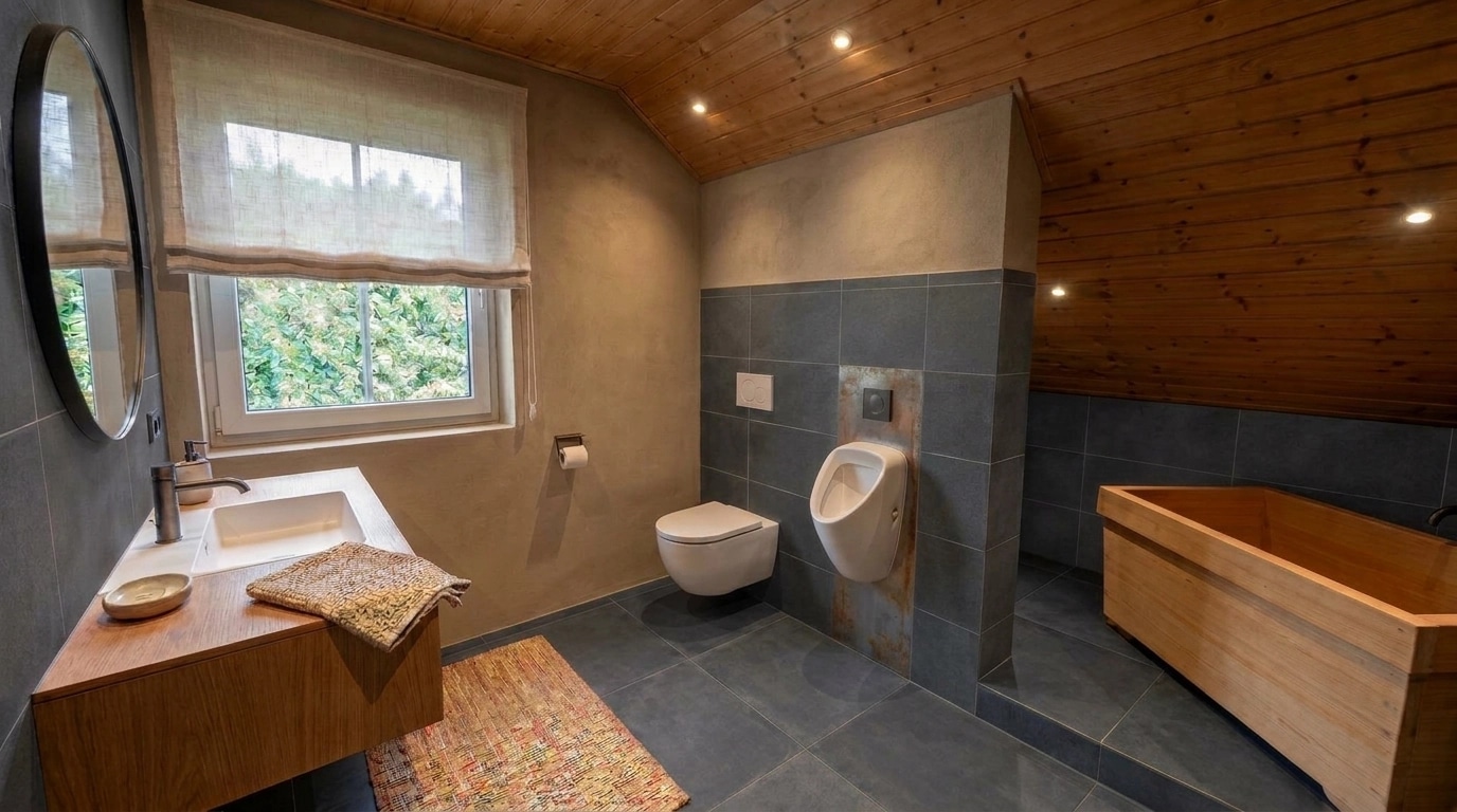 Bathroom interior in Japandi style — photo by GenRoom AI