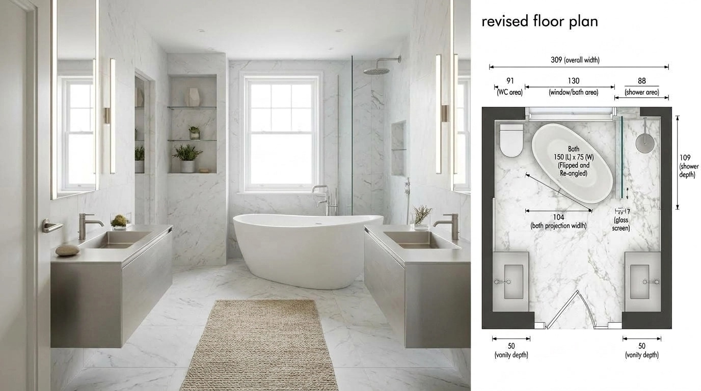 Bathroom interior in Minimalism style — photo by GenRoom AI