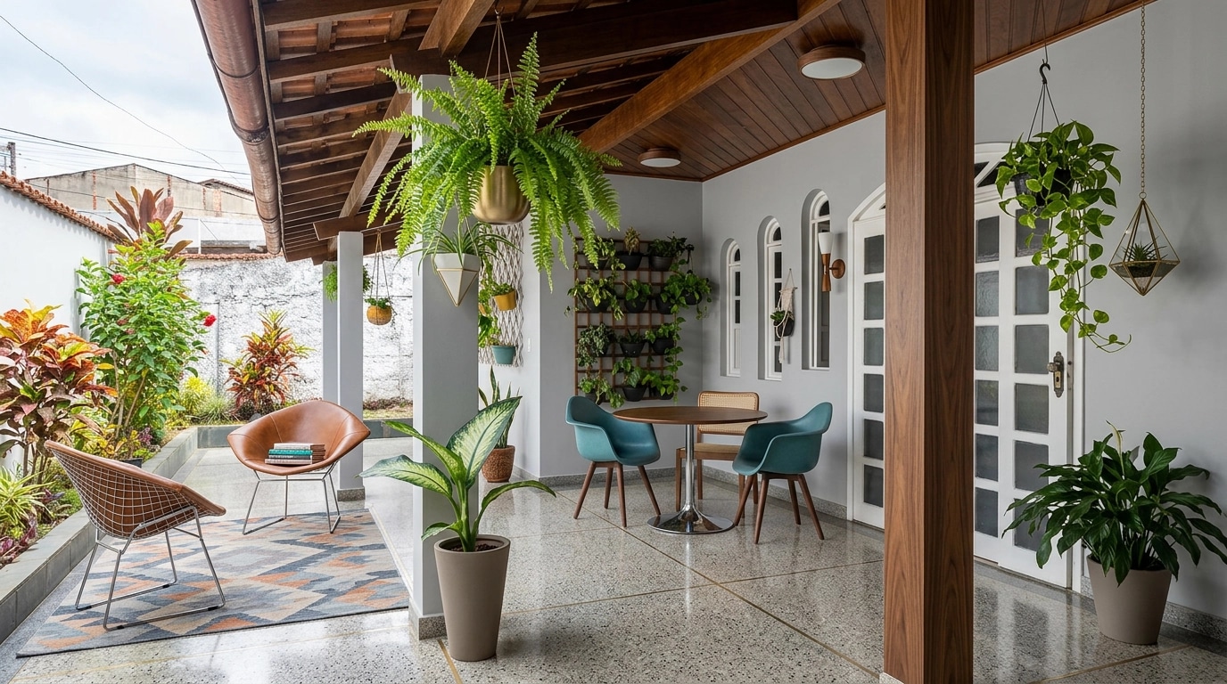 Design de interiores em estilo Mid-Century Modern — balcony por GenRoom AI