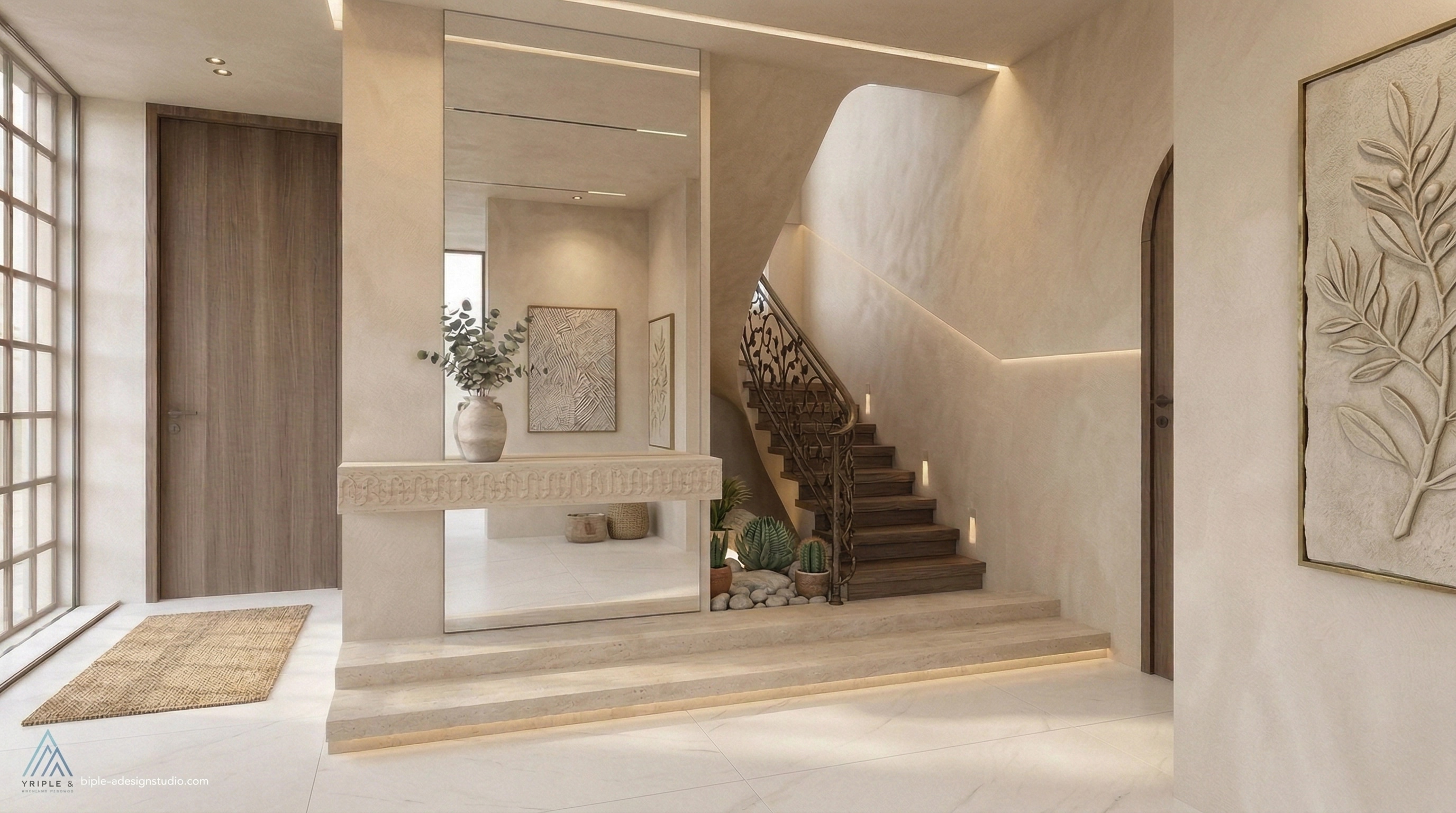 Hallway interior in Mediterranean style — photo by GenRoom AI