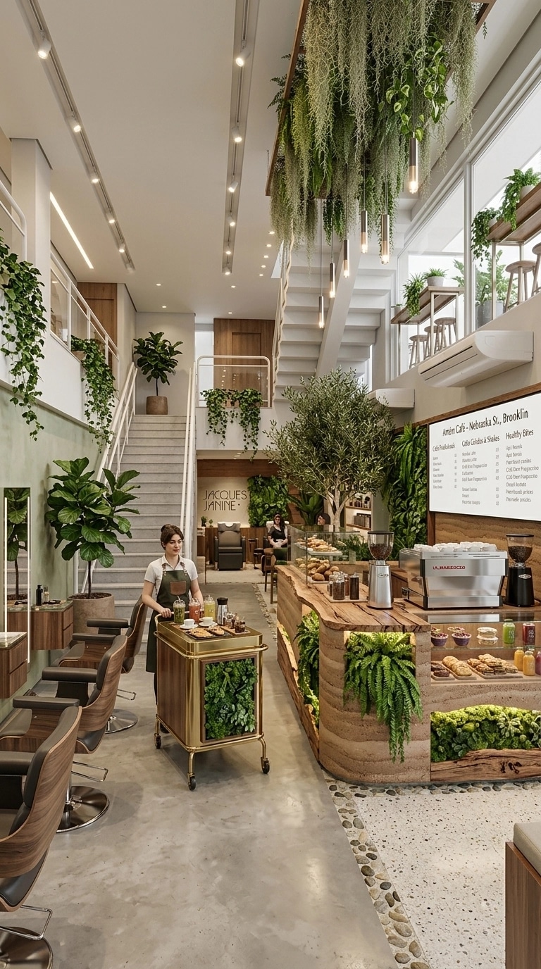 Interior design in Biophilic style — coffee_shop by GenRoom AI