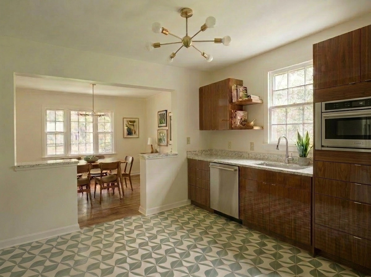 Kitchen interior in Mid-Century Modern style — photo by GenRoom AI