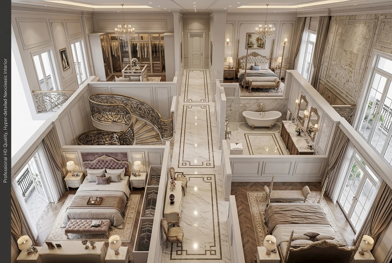 Interior design in Neoclassic style — Bedroom by GenRoom AI