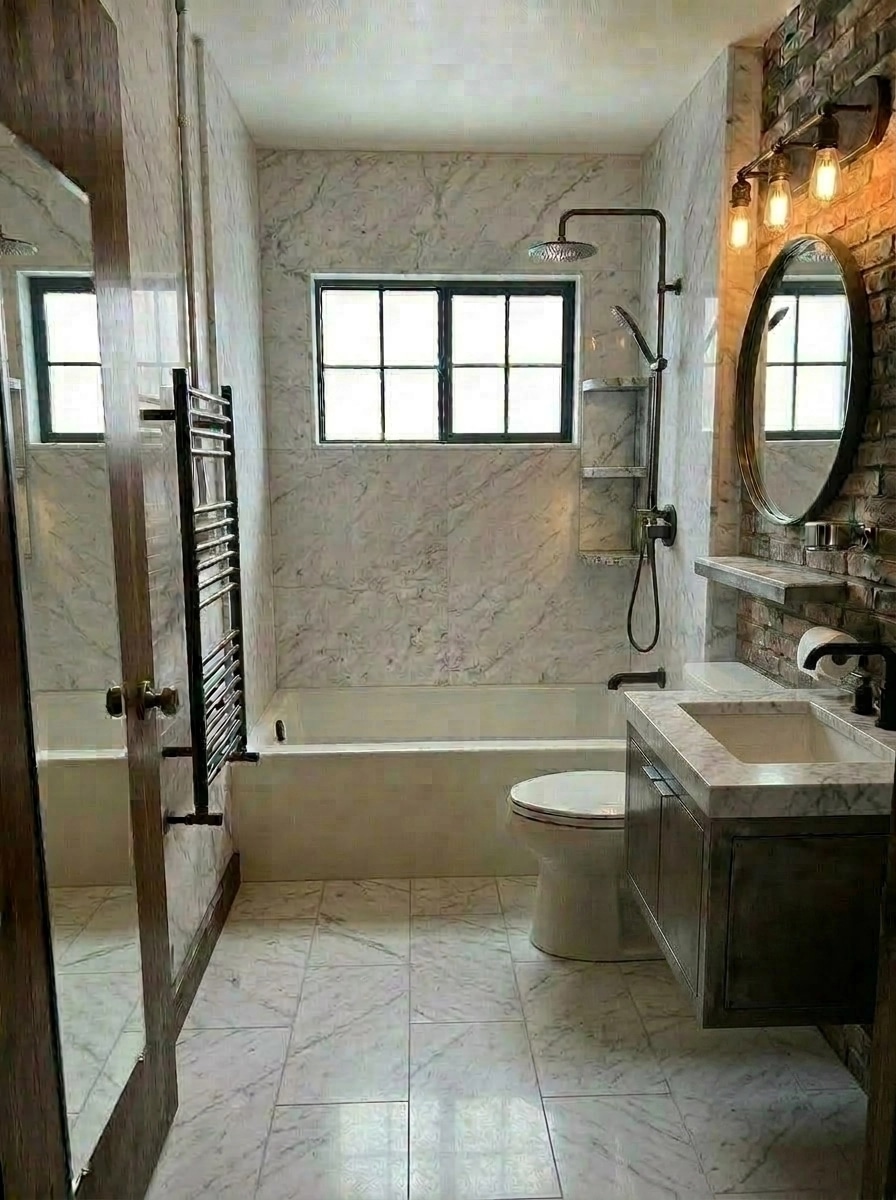 Bathroom interior in Loft / Industrial style — photo by GenRoom AI