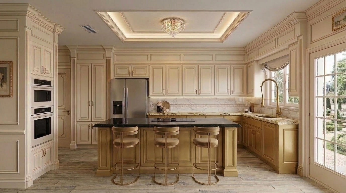 Kitchen interior in Neoclassic style — photo by GenRoom AI