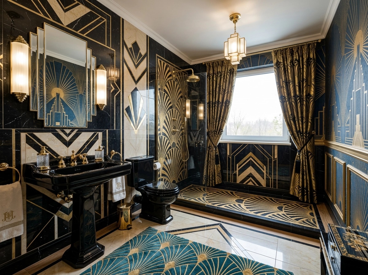Bathroom interior in Art Deco style — photo by GenRoom AI