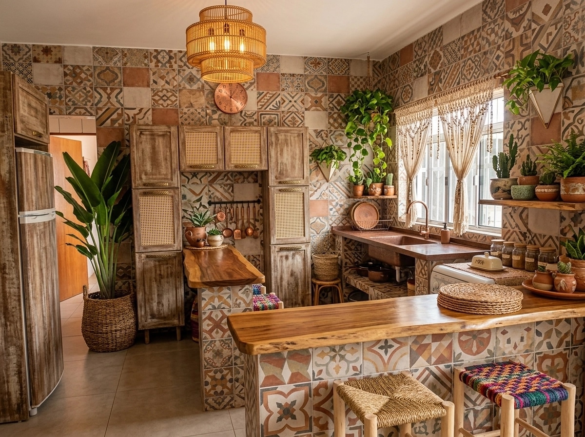 Kitchen interior in Bohemian style — photo by GenRoom AI