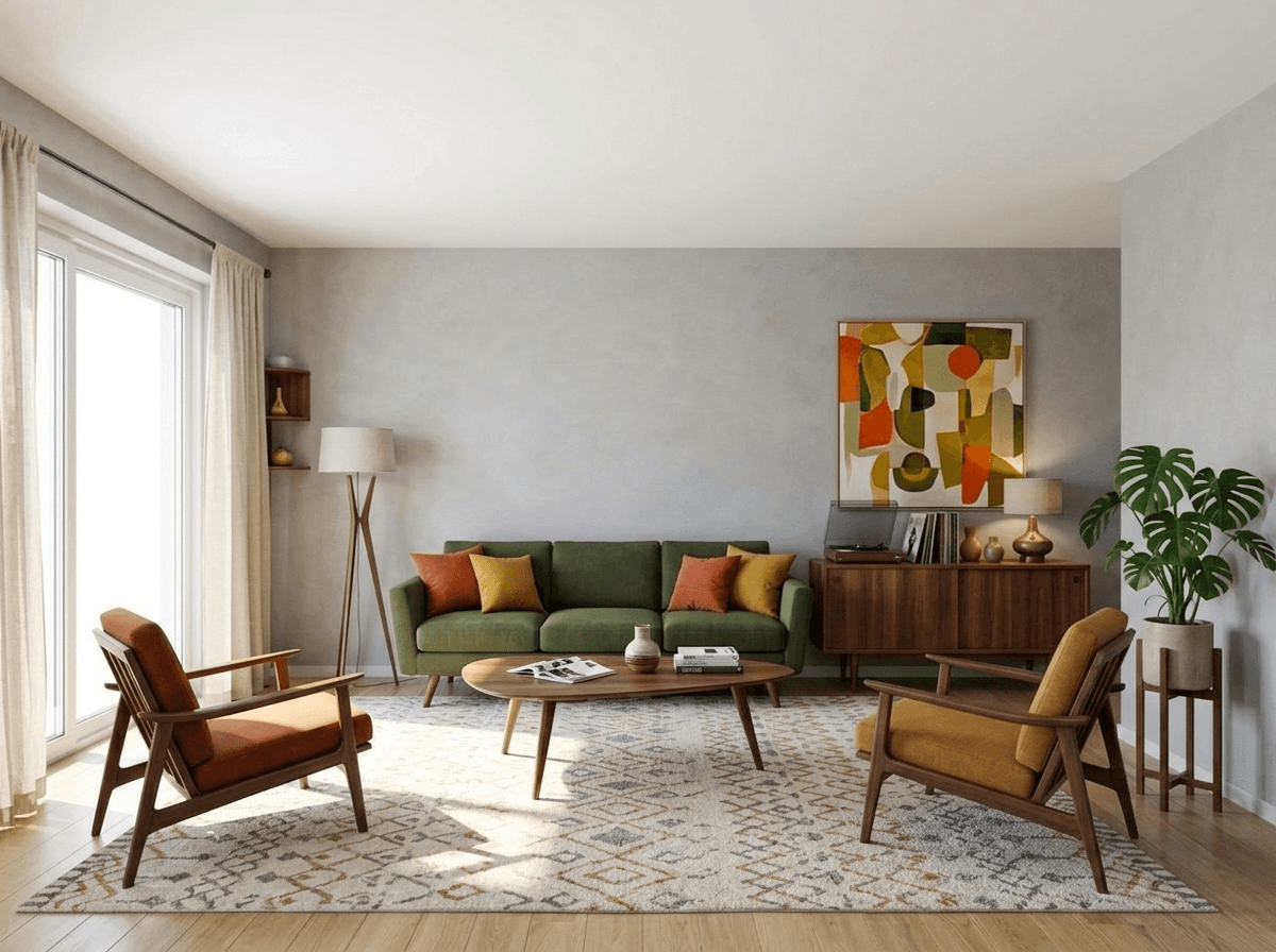 Mid-Century Modern Living Room design — interior photo by GenRoom AI