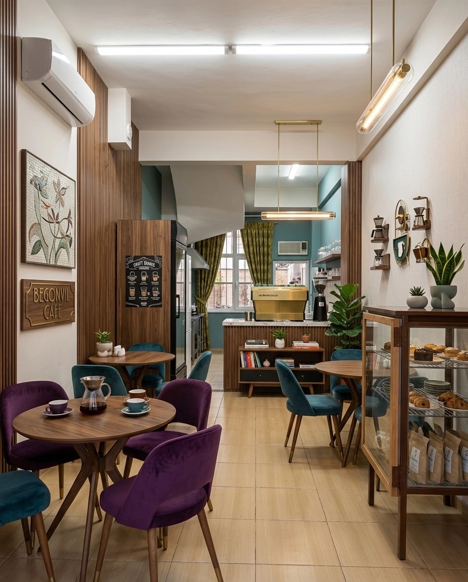 Design d'intérieur en style Mid-Century Modern — cafe par GenRoom AI