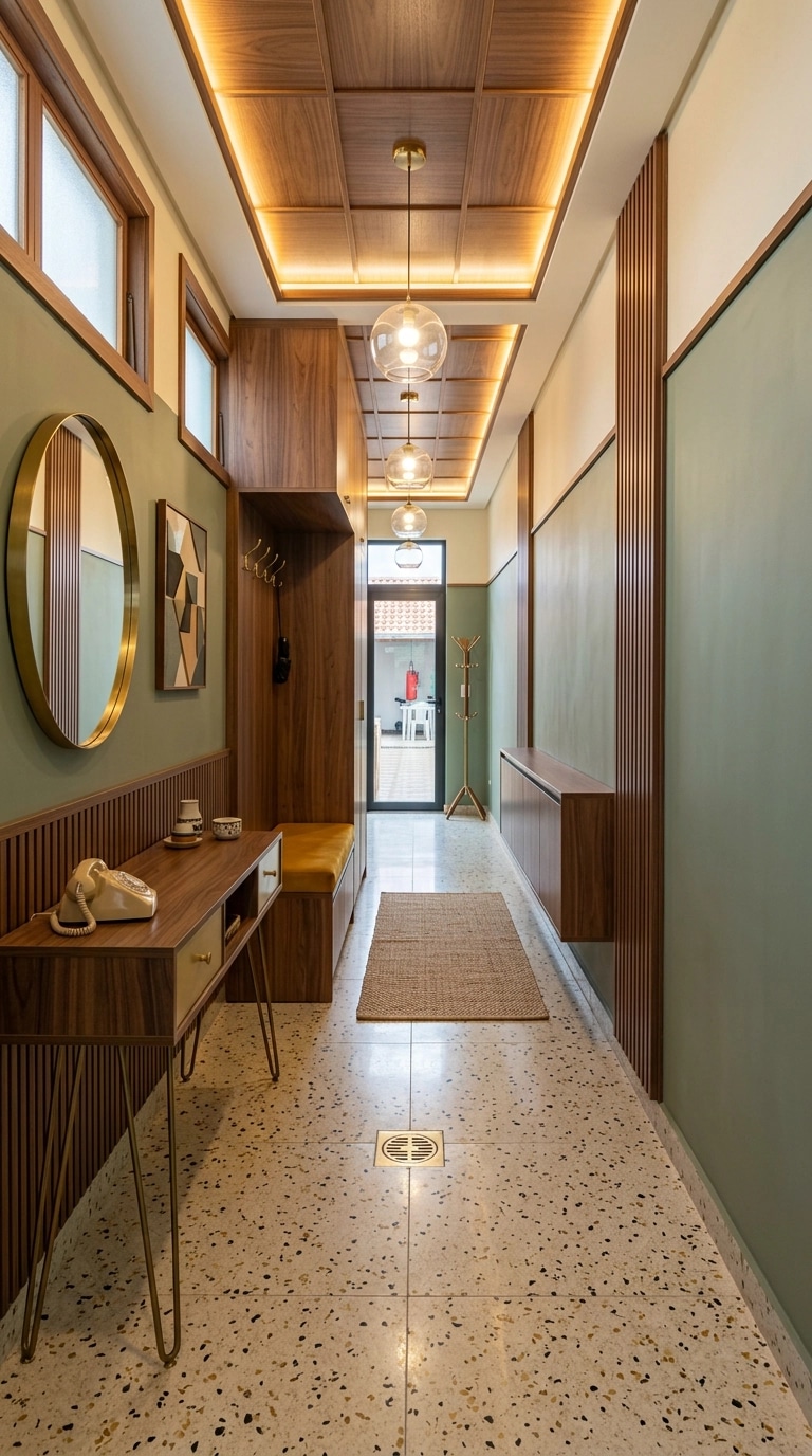 Hallway interior in Mid-Century Modern style — photo by GenRoom AI