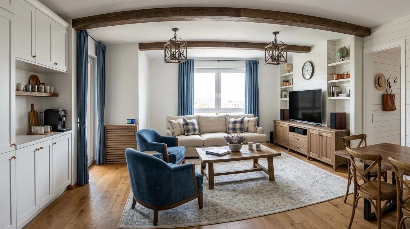 Interiördesign i stilen Modern Farmhouse — Vardagsrum av GenRoom AI